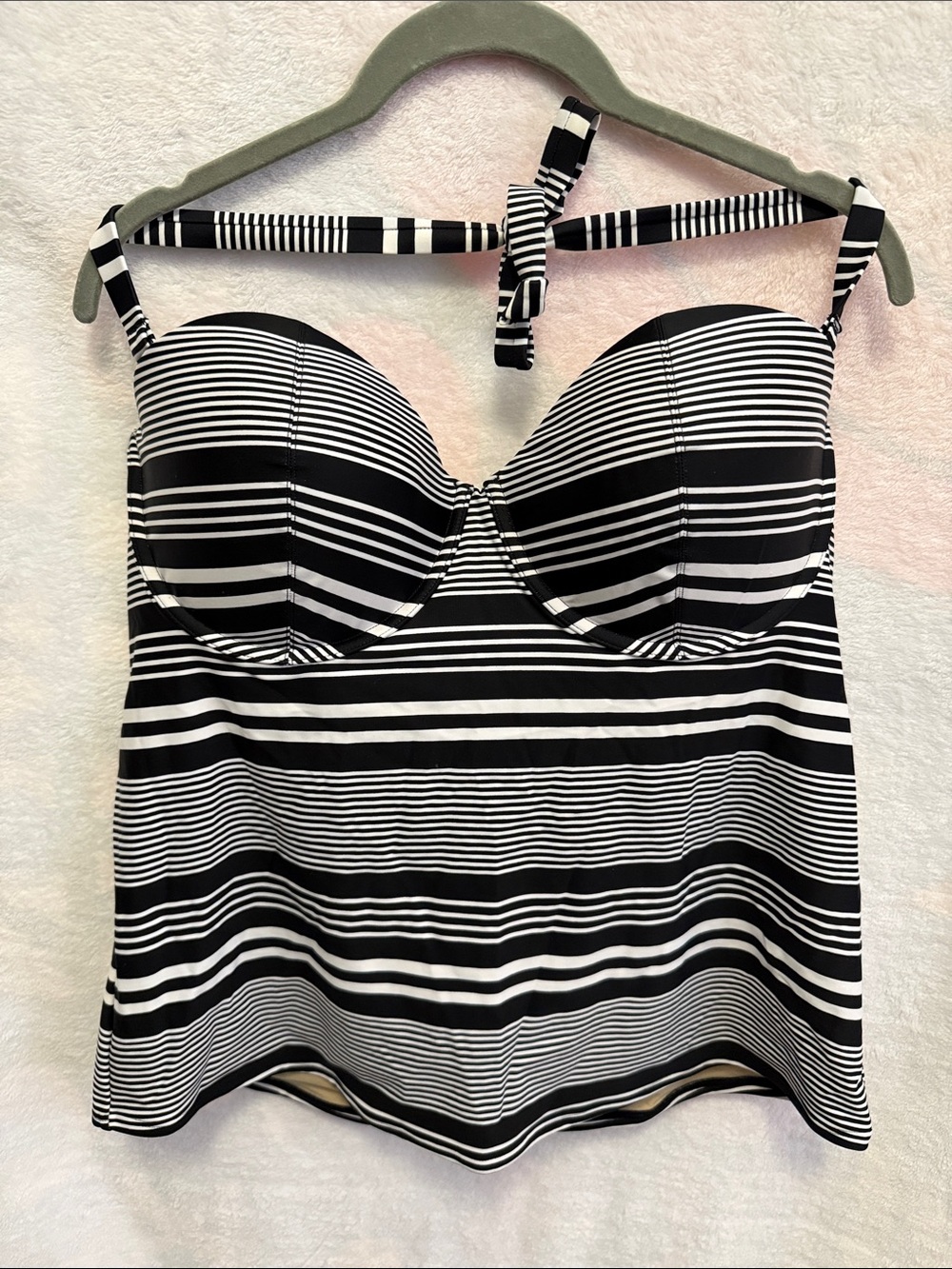 Old Navy Black & White Striped Tankini Halter Top Size XXL